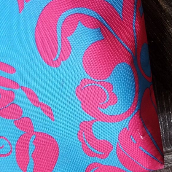 Lilly Pulitzer for Estee Lauder Pink Blue Crabs Shells Canvas Tote Beach Bag EUC - Picture 7 of 8